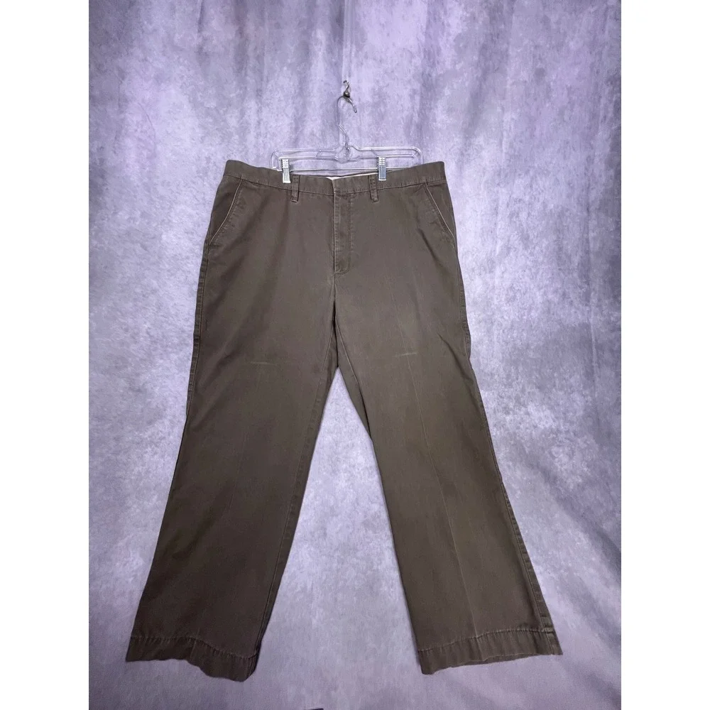 Haggar Life Khaki Chino Pants Mens 40x30 Olive‎ Brown Straight Leg Twill